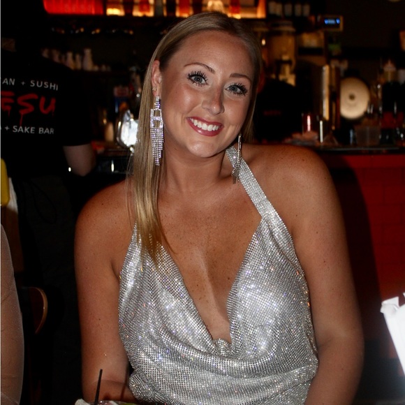 H Initial Rhinestone Earrings - Picture 2 of 2